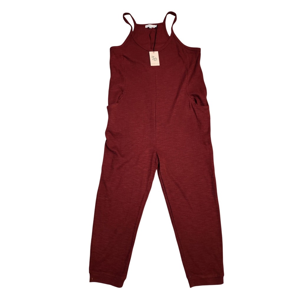 Sincerely Jules NEW Womens Burgundy Slub Knit Sleeveless Jogger‎ Jumpsuit Size M